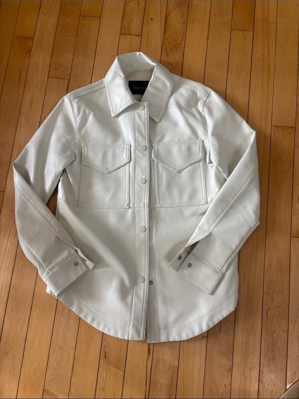 Deluc White Button-Front Leather Shacket